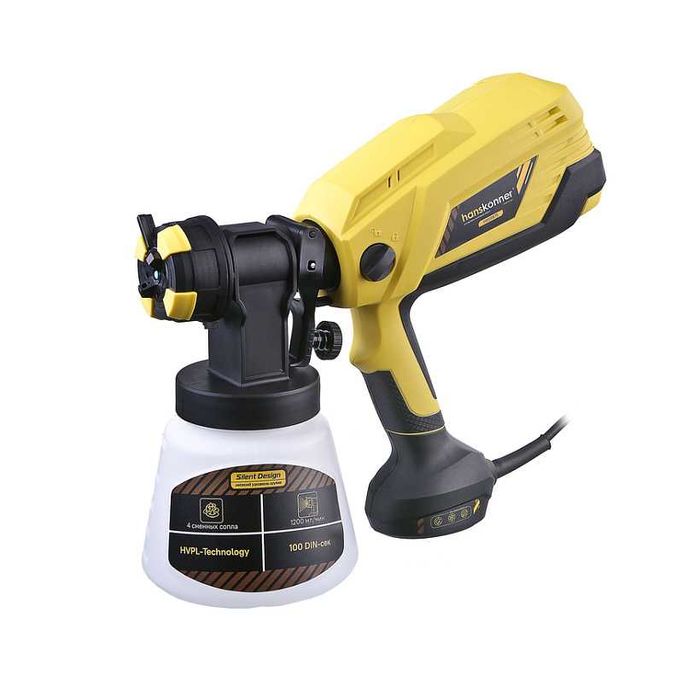 Краскопульт электрический 1 литр бачок.  Hanskonner 750Вт, 120лт.мин