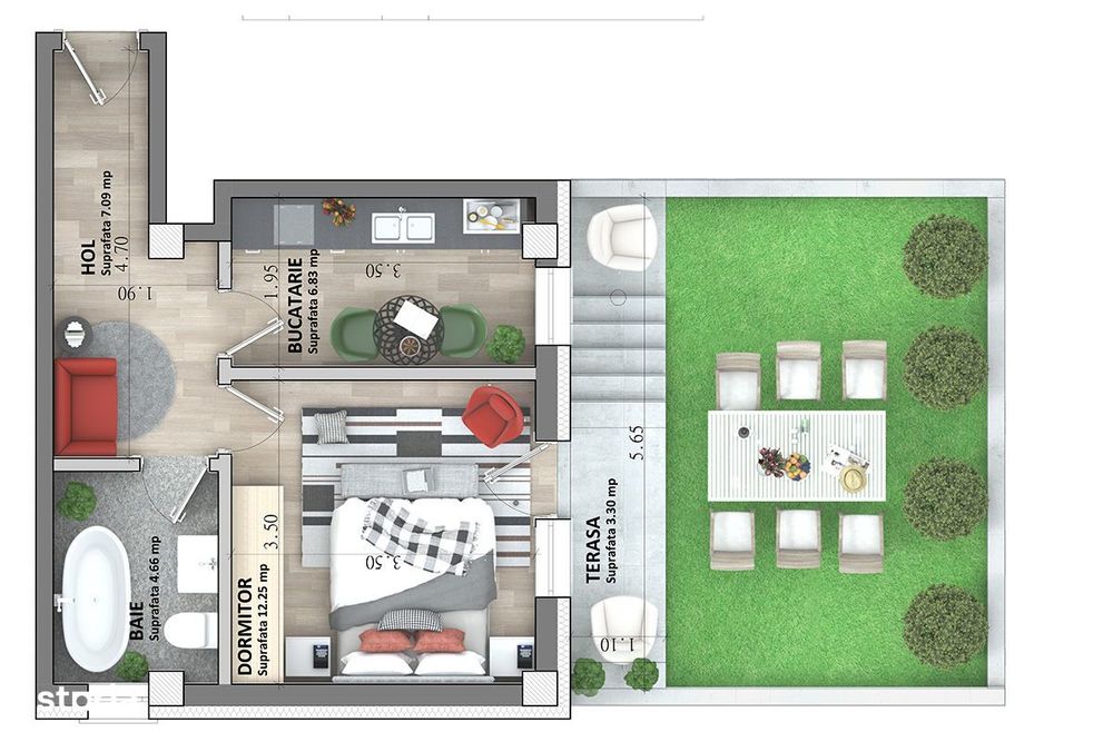Capat CUG Apartament  1 camera 34m curte intabulata  25m