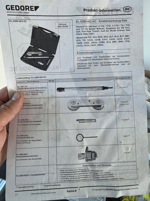 Set blocare distribuție VW Audi Gedore KL-0280-602 KC original