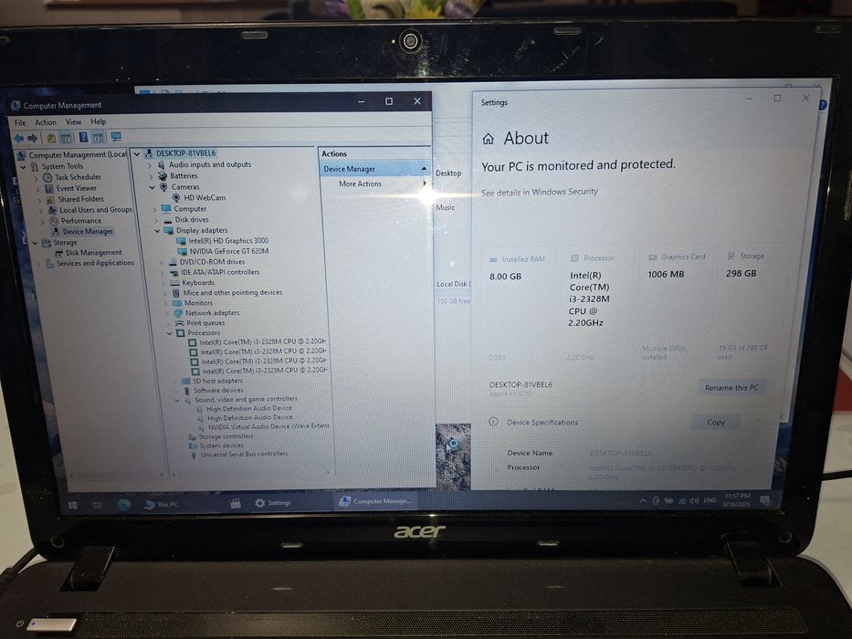 Acer Aspire cu video dedicat NVIDIA,  Intel i3, 8 gb ram, baterie ok