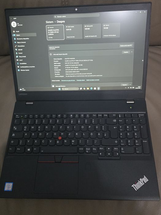 Laptop Lenovo T570, i5-7300, ram 8gb, ssd 128gb, bat 3 ore
