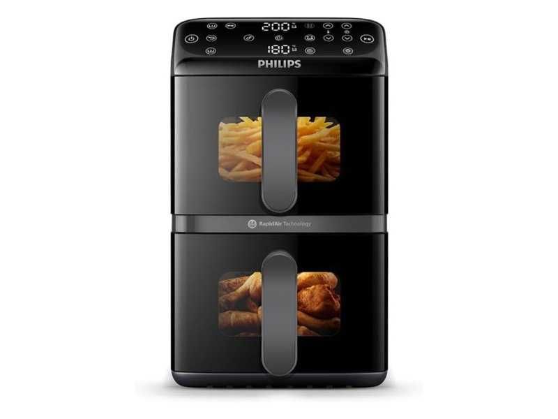 Вертикален Двоен Еър Фрайър Philips NA460/00 - 2750W, 10л, Черен