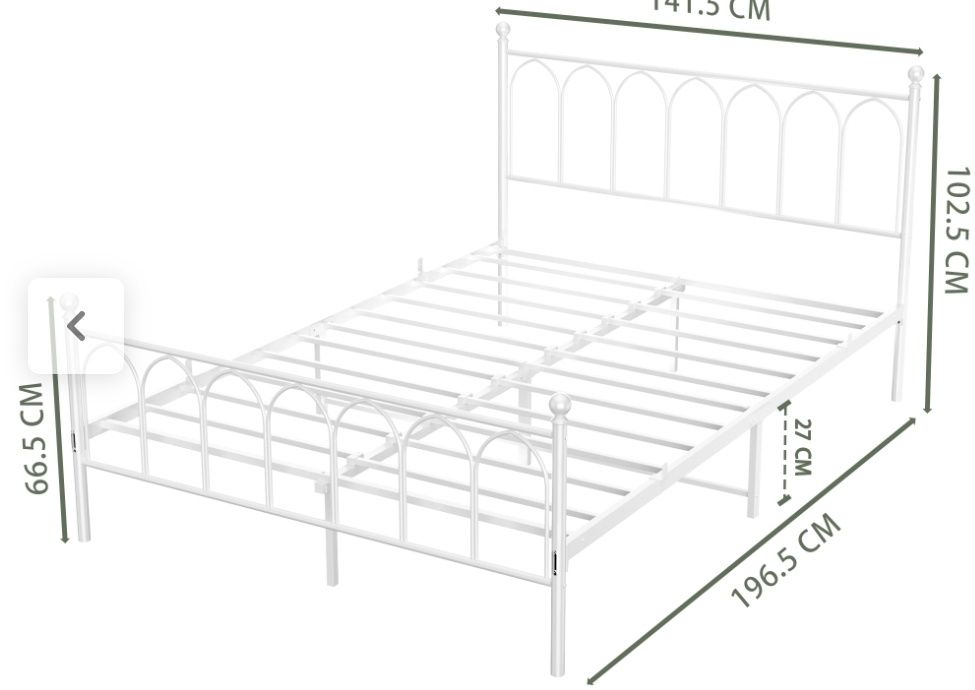 Pat dublu metalic 140x190 cm, cu somieră, cadru robust