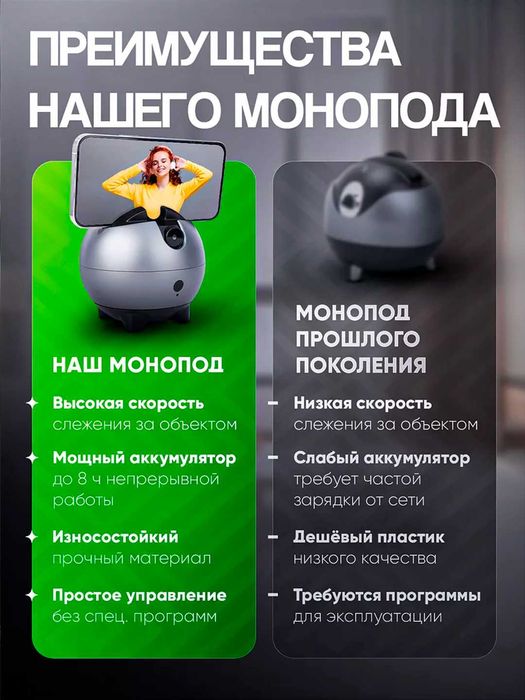 Умный монопод-штатив 360° с датчиком движения и стабилизацией
