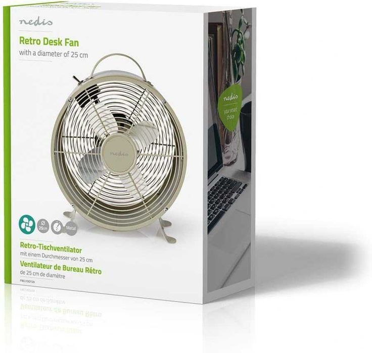 NEDIS Ventilator Retro de birou 250 mm 20W 2 viteze Metalic Crom 230V