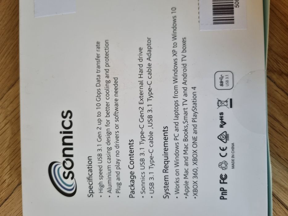 Hard Disk Extern Portabil Sonnics 1TB, USB 3.1 Tip C Gen 2, blue, design ultra-subtire