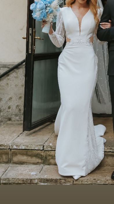 Rochie de mireasă + voal lung cu perluțe