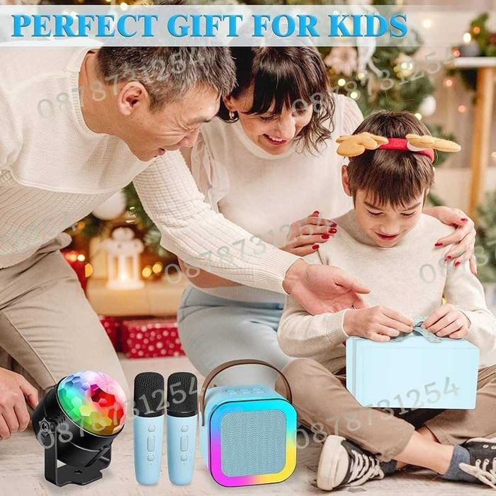 Детска Преносима Блутуут Караоке Тонколона с Два Безжични Микрофона