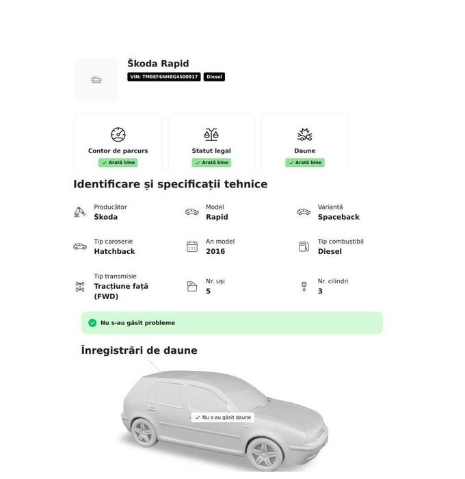 Skoda RAPID 2016 Euro 6 Diesel 90cp 158000 km Germania