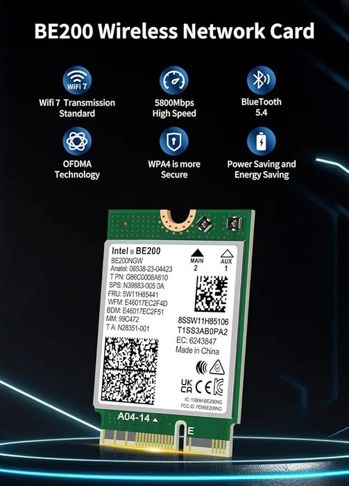 WiFi 7 Wireless Card Intel BE200 NGW