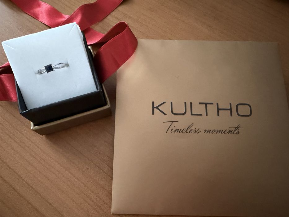 Inel Kultho marime 52: aur alb 14k, safir si diamante