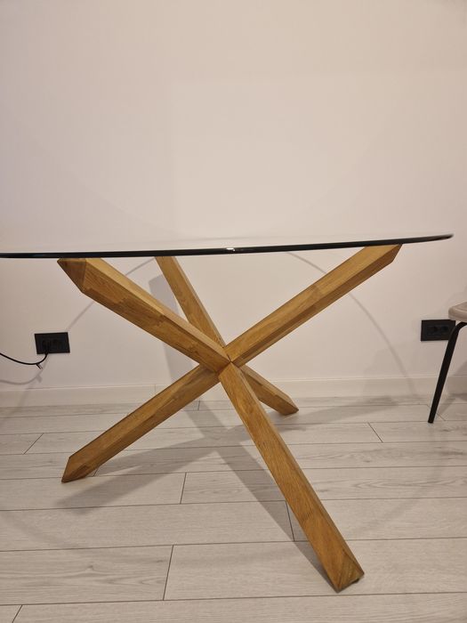 Masă sticlă/stejar