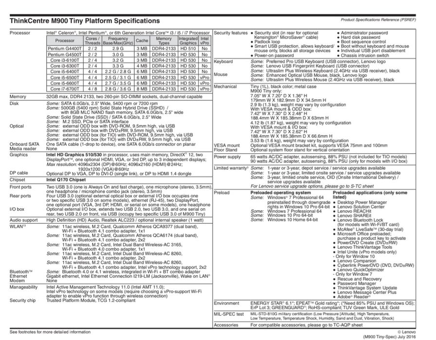Lenovo ThinkCenter M900 Tiny pc