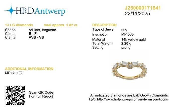 Inel de logodna, aur 14 k cu diamante 1,82 ct , certificat HDR Antwerp