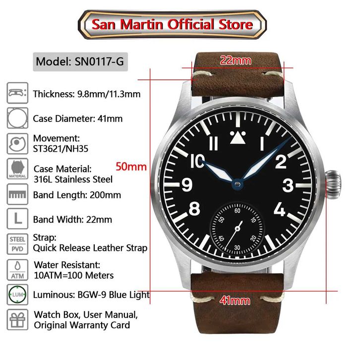 Часы San Martin 41 мм ST3621