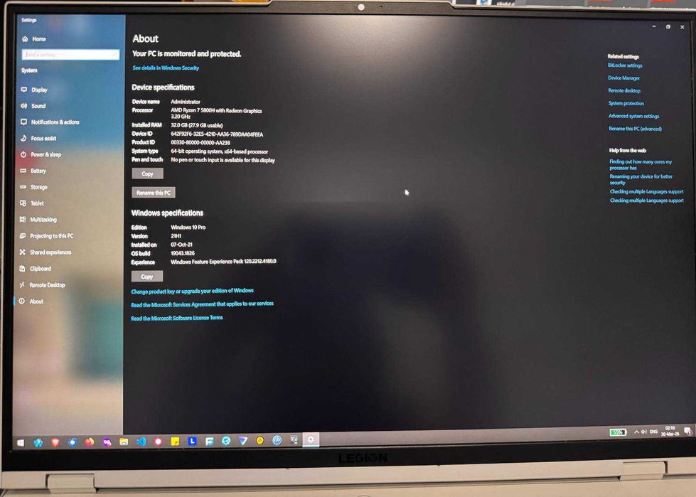 Laptop Lenovo Legion 5 Pro 16ACH6H RTX3060 32GB 1TB QHD 165Hz R7 AMD 5800H