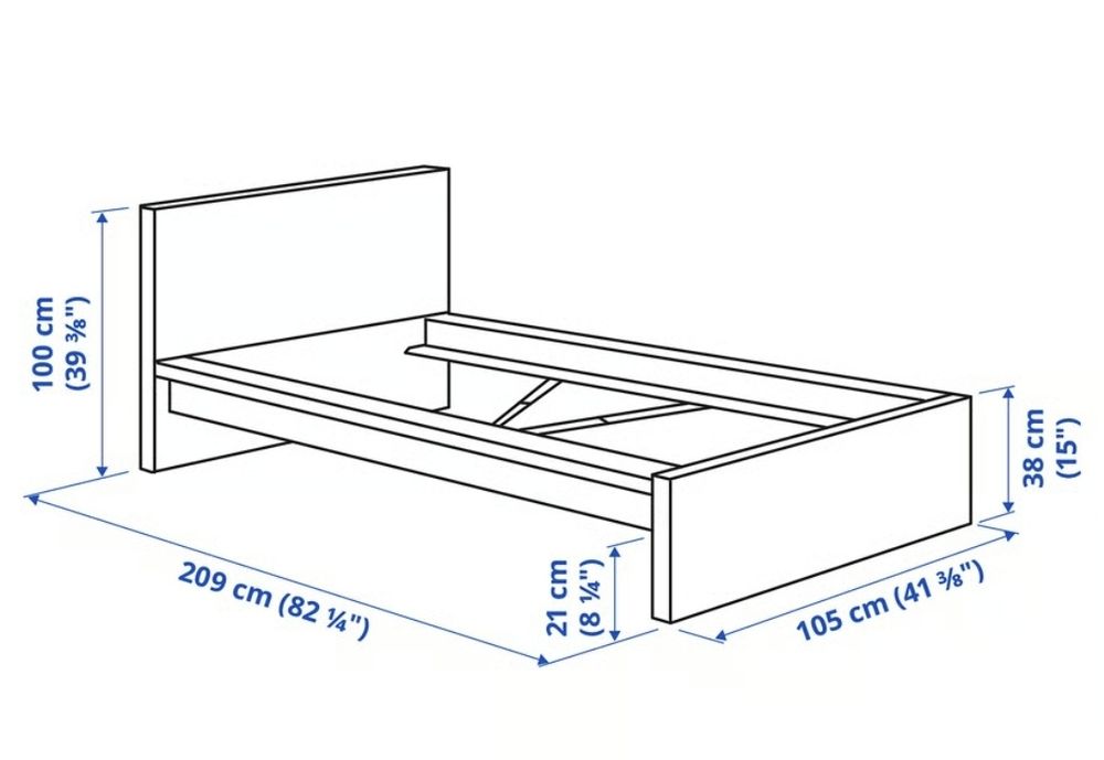 Pat alb 90 x 200 Malm (Ikea) cu saltea spuma nefolosit