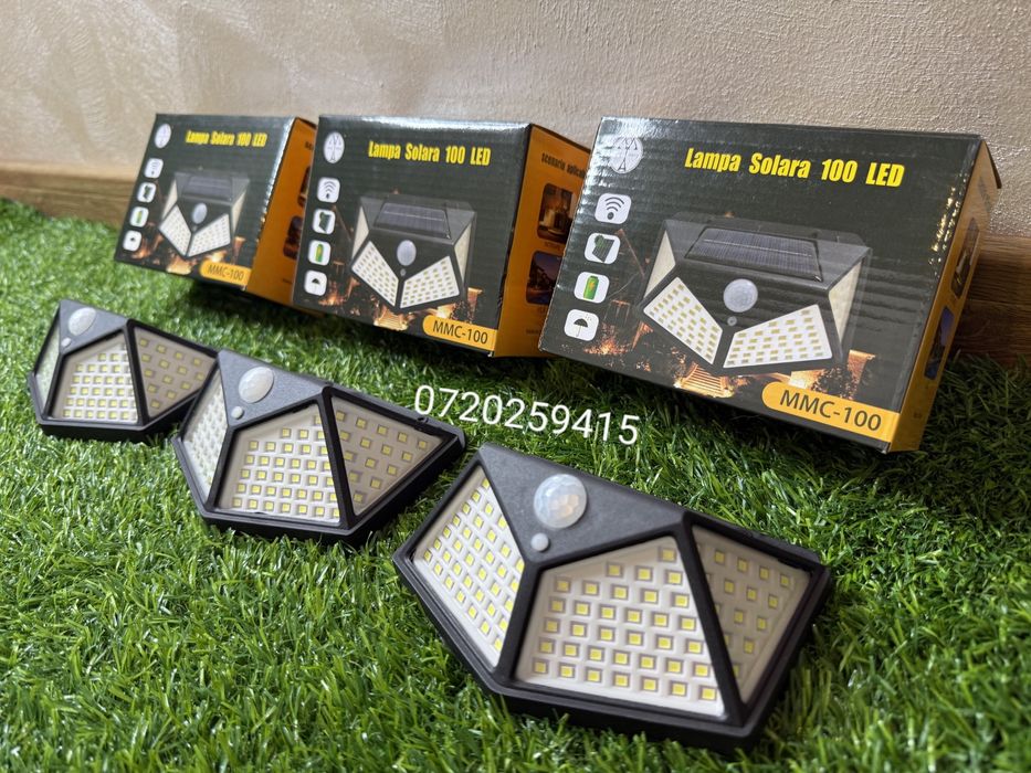 Set 3 Lampi Solare Camping, cu Senzor de Miscare 100 LED-uri