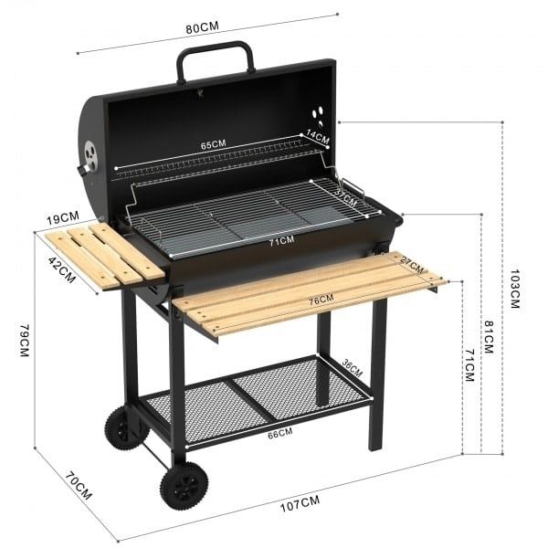 Grătar de grădină pe cărbuni, tip butoi, design premium , cu termometru