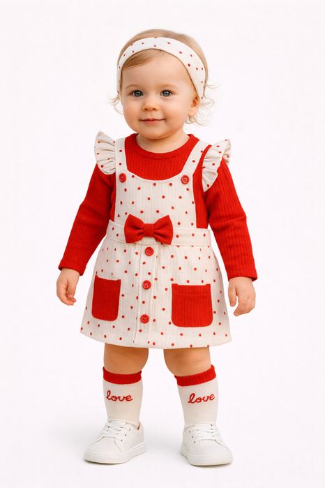 Kомплект за момиченце с червени сърчица 4 части