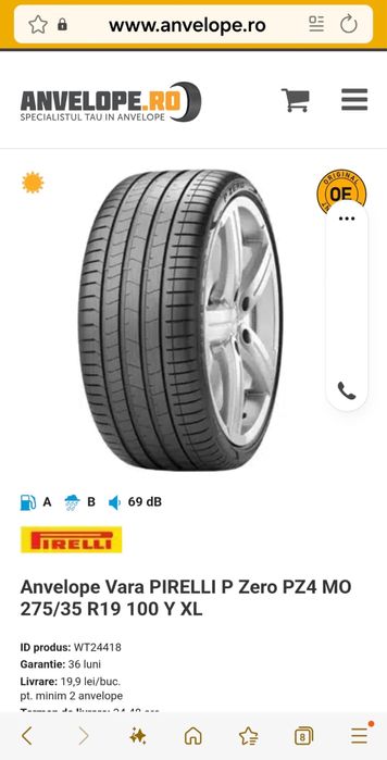 Vănd set cauciucuri anvelope vara 4 bucati pirelli pz4 ,245/40/19 ,275/35/19