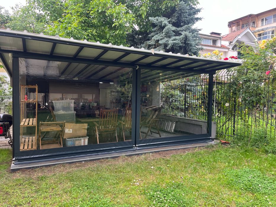 Ветроупорни завеси кристал вини PVC найлон барбекю сенници тенти перголи шатри навес ветробрани