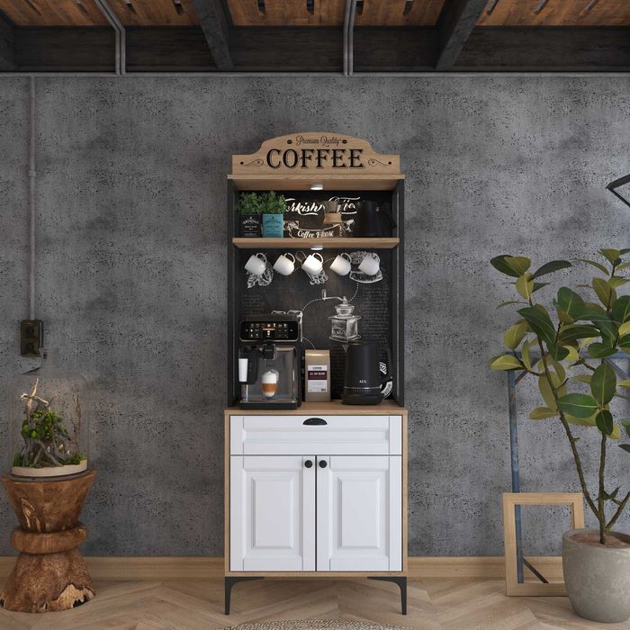 Кът за кафе Puzzle-home 3123, С осветление, Кухненски шкаф, 70х40х170