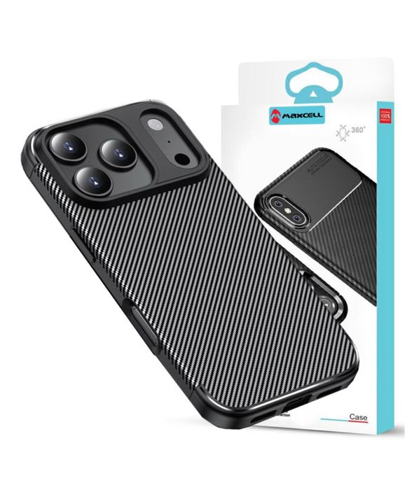 Iphone 17/17 AIR/17 PRO/17 PRO MAX - Husa Carbon Neagra Folie Sticla