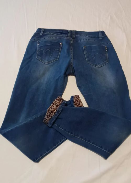 Blugi elastici sckiny sigaretta cu insertii leopard 44-46