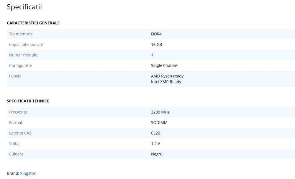 Memorie Laptop Kingston FURY Impact, 16GB DDR4, 3200MHz CL20