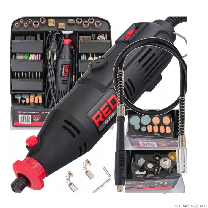 Mini polizor drept cu maner, putere 350 W, 300 piese, Red Technic