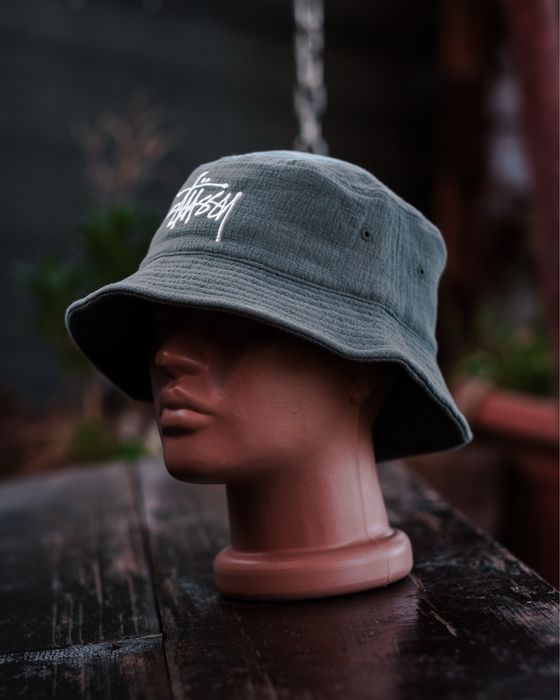 Bucket palarie fisherman hat Stussy cotton crinkle fabric petrol grey