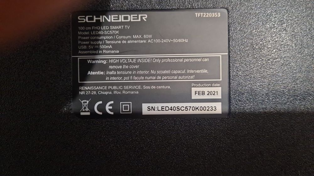 Tv Schneider led full hd, nu e smart