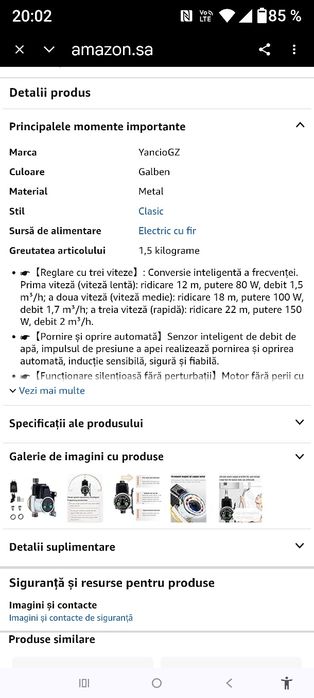 Pompă de ridicare presiune apa. 22 m.