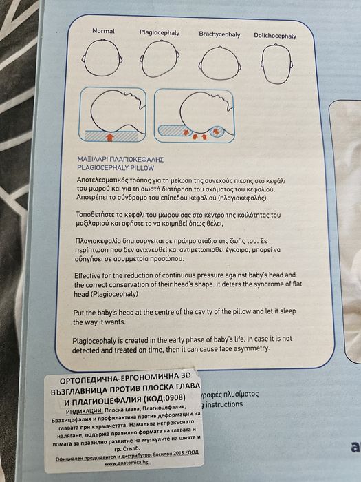 Анатомична бебешка възглавница против плоска глава! РАЗМЕР М