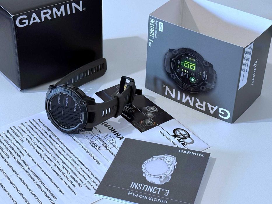 Бартер! НОВ! 24м. Гаранция! Garmin Instinct® 3 Amoled 50mm Black / Charcoal (Черен)