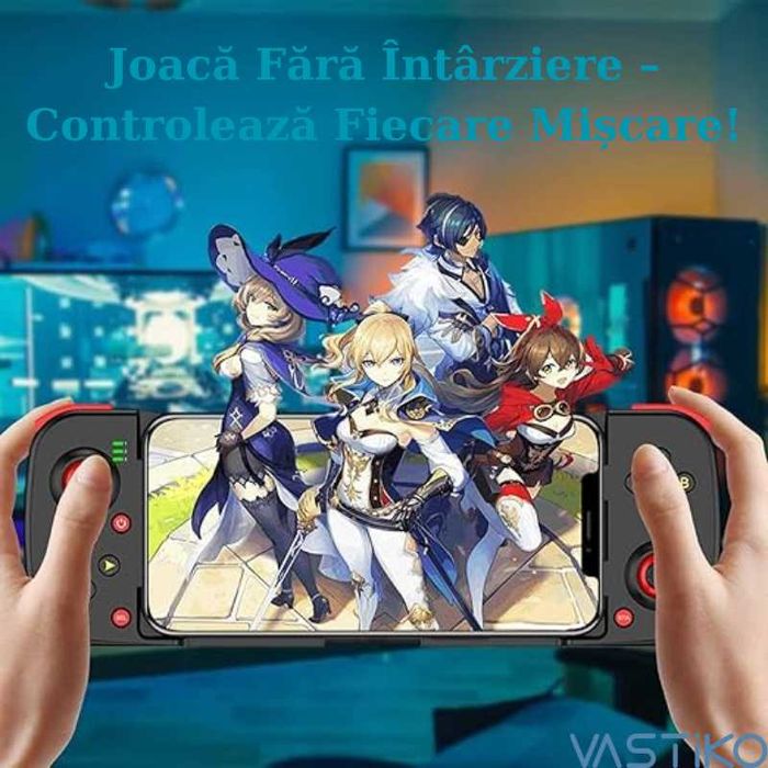 Controller de Gaming Jocuri pentru Telefoane VASTiKO - Compatibil Android iOS, Windows, Bluetooth 5.0, Design Ergonomic, Suport Retractabil