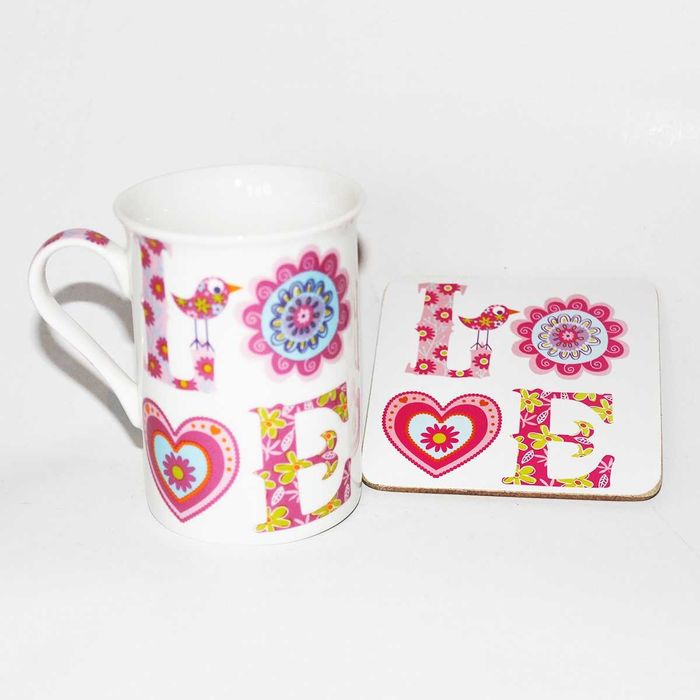 Чаша за чай и кафе І Комплект порцеланова чаша и термоподложка LOVE