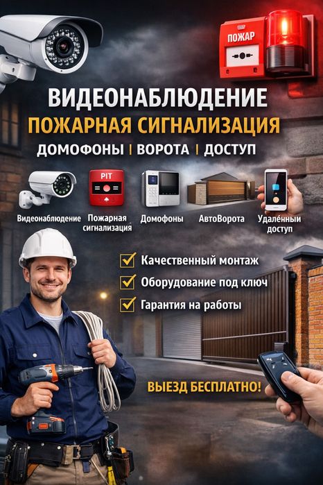 Установка видеонаблюдения, пожарная сигнализация, домофоны, ворота