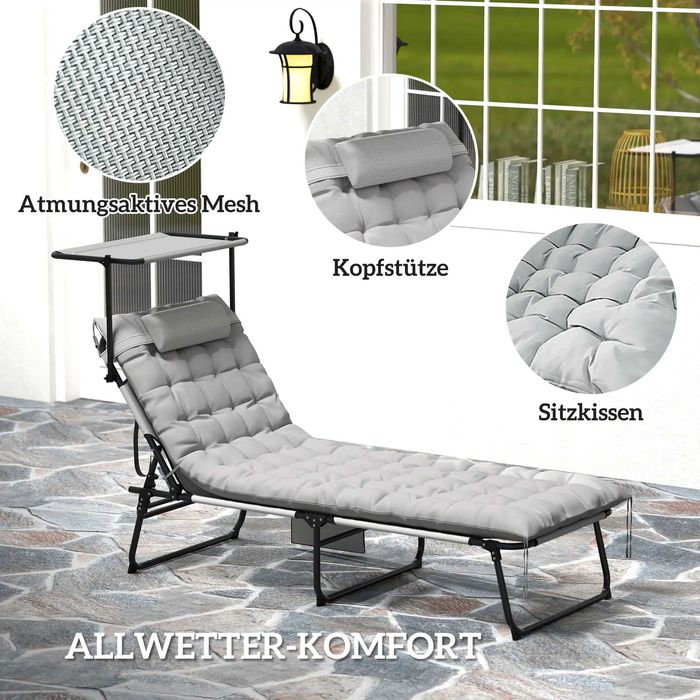 Сгъваем шезлонг Outsunny, шезлонг с регулируема в 4 посоки облегалка