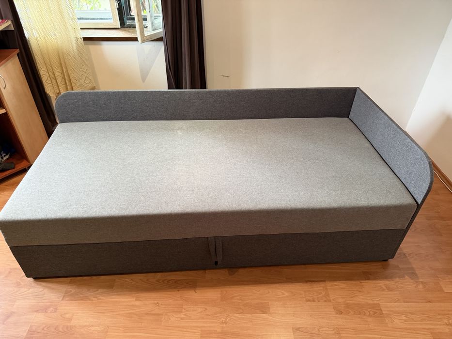 pat draban stanga 90x200, mirjan24, gri + negru, 95x205x60 cm