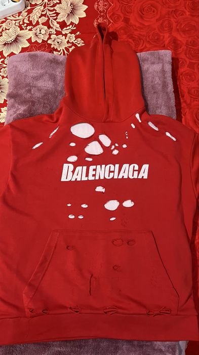 Hanorac balenciaga model Distressted logo hoodie Rosu