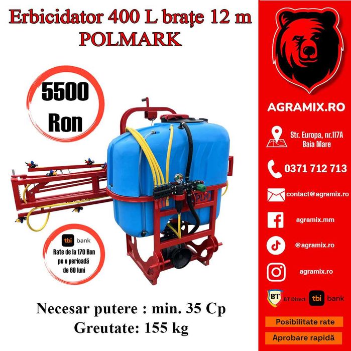 Pompa de erbicidat 400 Litri diuze triple erbicidator POLMARK nou Agramix