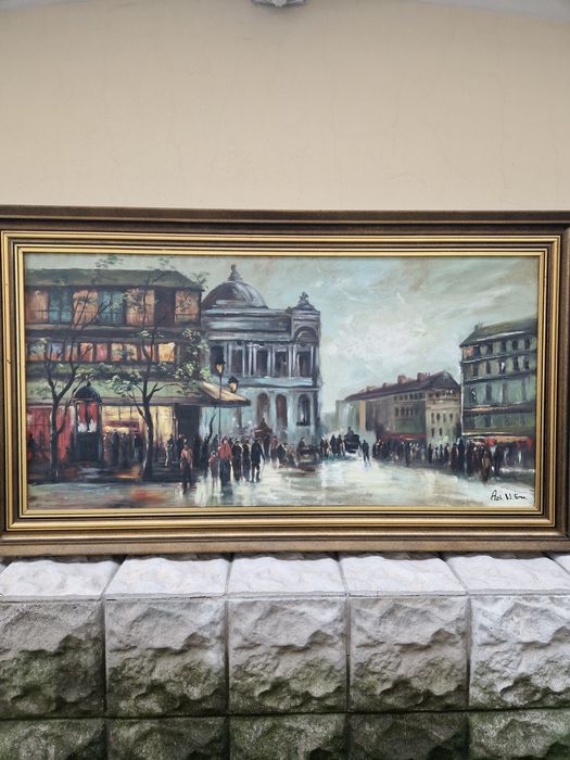 Прекрасна огромна антикварна авторска картина масло върху платно