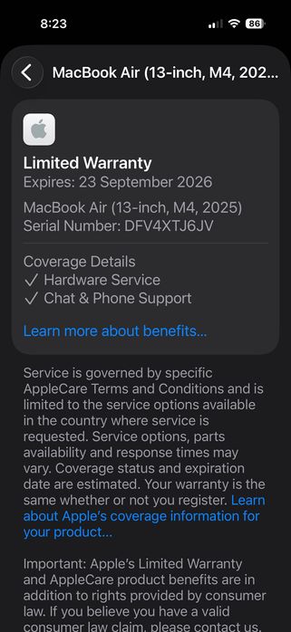 MacBook Air 13" M4 Chip 10-CPU, 8-GPU, 16GB RAM, 256GB SSD В ГАРАНЦИЯ