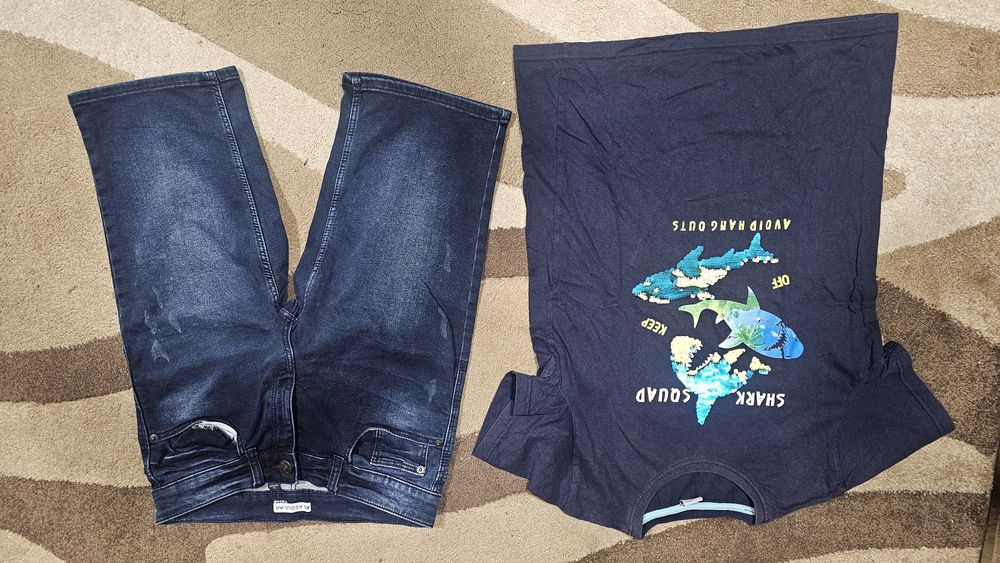 Set blugi treisferturi si tricou albastru 158 164