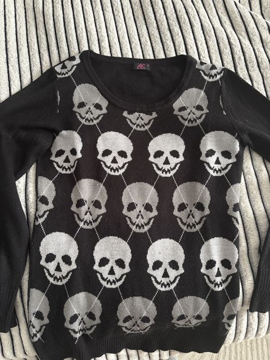 Pulover negru/gri skull argyle xl