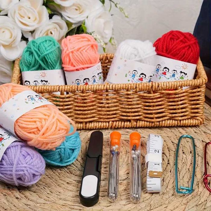 Комплект за плетене на една кука за начинаещи с чанта 75 части 3 цвята