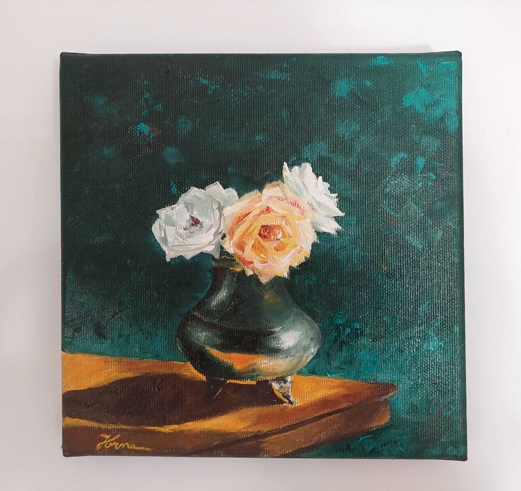 Tablou ulei pe pânză, trandafiri,flori ,cadou