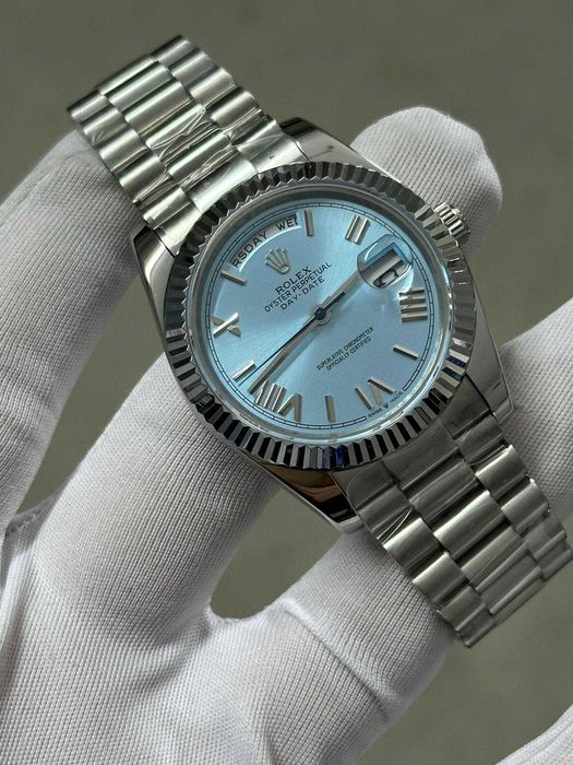 Rolex Day Date 40mm Steel Ice Blue Dial President Bracelet